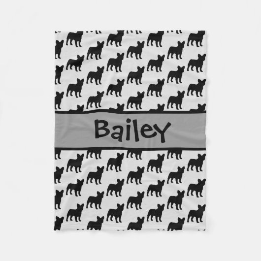 カスタムフランスのブルドッグシルエット フリースブランケット (正面)