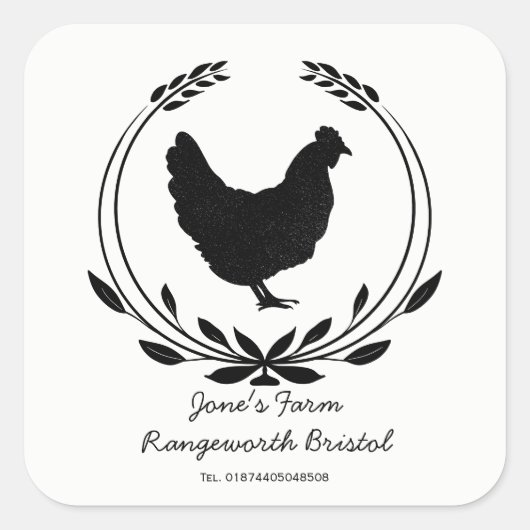 カスタムフリー卵カートンラベル農場生卵 スクエアシール (正面)