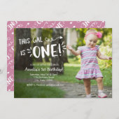 カスタムフルフォトガールファースト誕生日招待状 招待状 (正面/裏面)