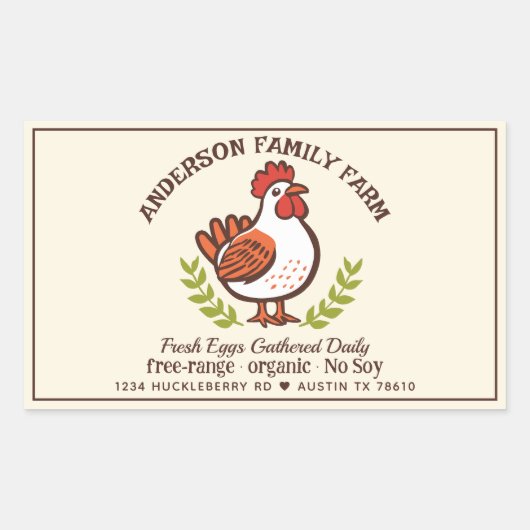 カスタムフレッシュエッグズファミリーファームキュートチキン 長方形シール (正面)