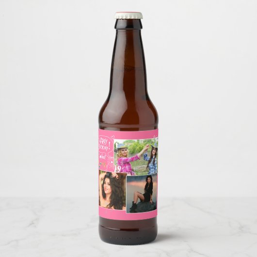 カスタムフレンドハッピーバースデーフォトコラージュ ビールラベル (正面)