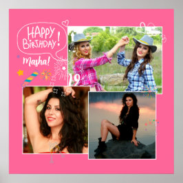 カスタムフレンドハッピーバースデーフォトコラージュ ポスター