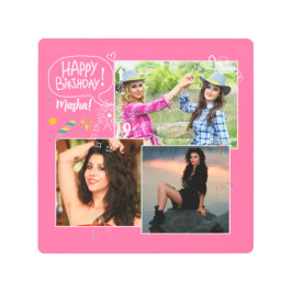 カスタムフレンドハッピーバースデーフォトコラージュ メタルプリント