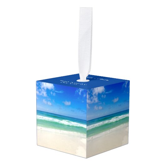 カスタムフロリダシティビーチトリップフォトキープサケ キューブオーナメント (正面アングル)