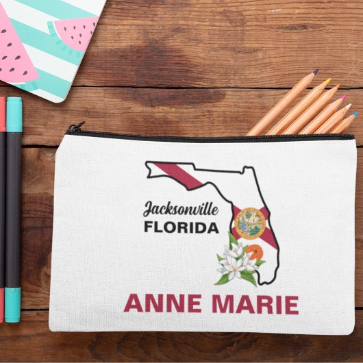 カスタムフロリダ州旗州フラワーオレンジブロッサム アクセサリーポーチ