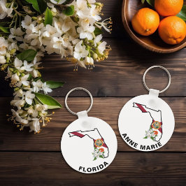 カスタムフロリダ州旗州フラワーオレンジブロッサム キーホルダー