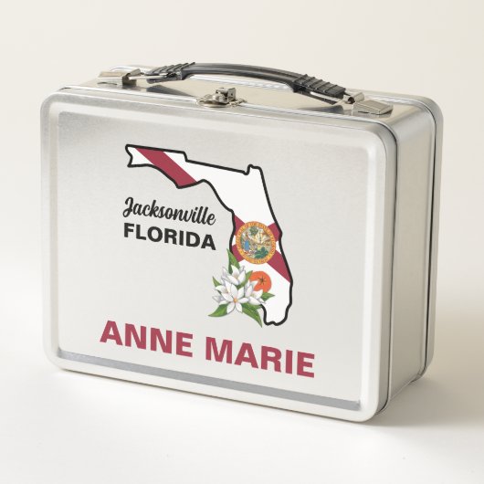 カスタムフロリダ州旗州フラワーオレンジブロッサム メタルランチボックス (正面)