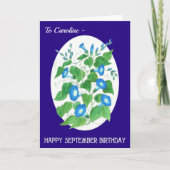 カスタムフロントブルーモーニンググローリー9月誕生日 カード (正面)