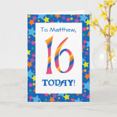 カスタムフロント16th誕生日ブライトストライプズ、星 カード (黄色い花)