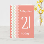 カスタムフロント21歳の誕生日、珊瑚、ミント・シェブロン カード (黄色い花)