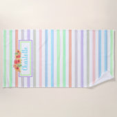 カスタムフローラの水の色オンストライプアートパターン ビーチタオル (正面)