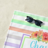 カスタムフローラの水の色オンストライプアートパターン ビーチタオル (インサイチュ)