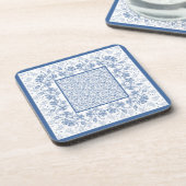 カスタムフローラインディゴ縁どブルースクウェアコースター コースター (左側)
