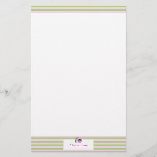カスタムフローラエレガントパステル横ストライプ線 便箋 (正面)