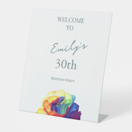 カスタムフローラカラフル誕生日歓迎 台座サイン