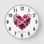 カスタムフローラハートウォールクロック – ギフトユニークセット ラウンド壁時計 (正面)