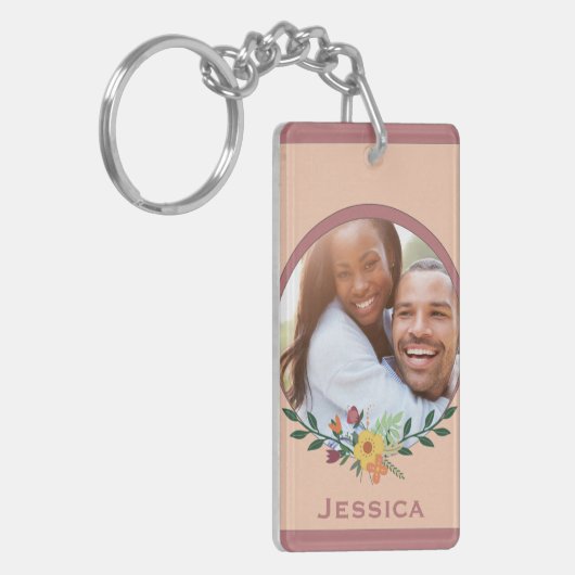 カスタムフローラピンクパーソナライズされた色 キーホルダー (正面左)