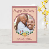 カスタムフローラピンクパーソナライズされた誕生日 カード (黄色い花)