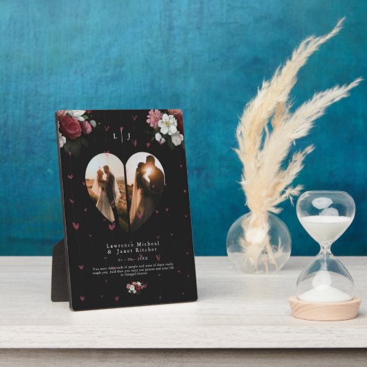 カスタムフローラブラック・カップル・バレンタインデー・ギフト フォトプラーク (側面)