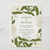 カスタムフローラベージュグレーグリーンフォレスト結婚ーズ 招待状 (正面/裏面)