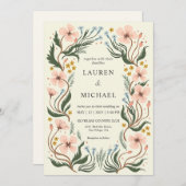カスタムフローラベージュピンクピーチワンダーランド結婚ズ 招待状 (正面/裏面)