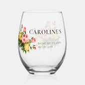 カスタムフローラモダン花嫁バチェロレッテ日付 ステムなしワイングラス (正面)