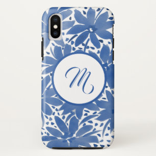 カスタムフローラモノグラムのブルー水色 iPhone XSケース