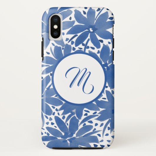 カスタムフローラモノグラムのブルー水色 Case-Mate iPhoneケース (裏面)