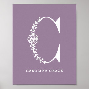 カスタムフローラモノグラム文字C名子供部屋 ポスター