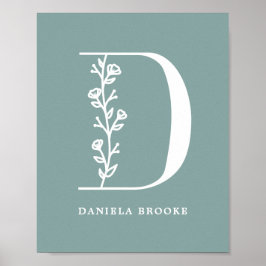 カスタムフローラモノグラム文字D名子供部屋 ポスター