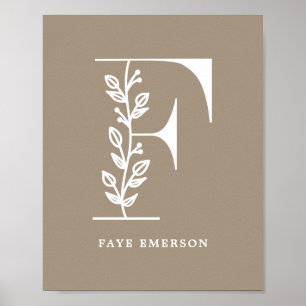 カスタムフローラモノグラム文字F名子供部屋 ポスター