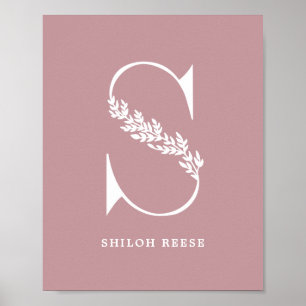 カスタムフローラモノグラム文字S名子供部屋 ポスター