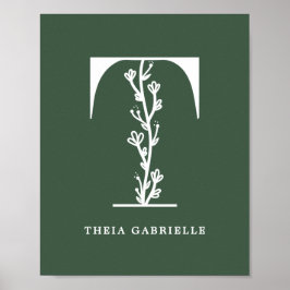 カスタムフローラモノグラム文字T名子供部屋 ポスター