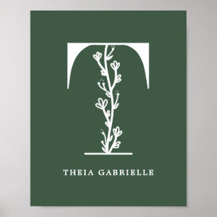 カスタムフローラモノグラム文字T名子供部屋 ポスター