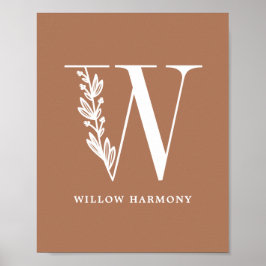 カスタムフローラモノグラム文字W名前子供部屋 ポスター