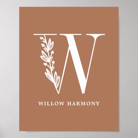 カスタムフローラモノグラム文字W名前子供部屋 ポスター (正面)