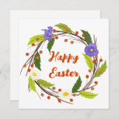 カスタムフローラリースとハッピーイースターの挨拶 シーズンカード (正面/裏面)