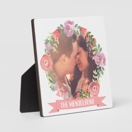 カスタムフローラリースモノグラムの写真枠 フォトプラーク (正面)