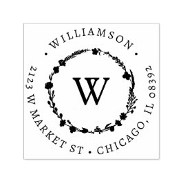 カスタムフローラリースラウンド名&差出人住所 セルフインキングスタンプ