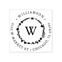 カスタムフローラリースラウンド名&差出人住所 ラバースタンプ