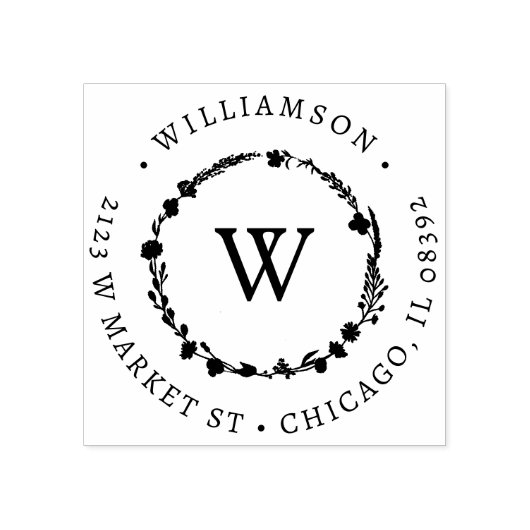 カスタムフローラリースラウンド名&差出人住所 ラバースタンプ (インプリント)