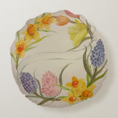 カスタムフローラリース水彩デザイン枕 ラウンドクッション (裏面)