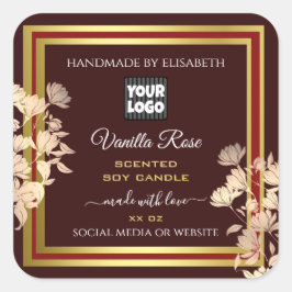 カスタムフローラロゴ製品ラベルBurgundy金ゴールド スクエアシール