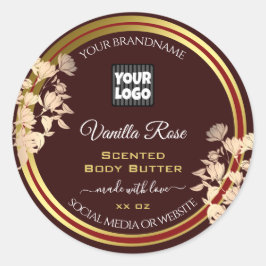 カスタムフローラロゴ製品ラベルBurgundy金ゴールド ラウンドシール
