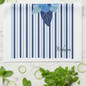 カスタムフローラ剥ぎ取りパターン単色ブルー キッチンタオル (折り畳み)