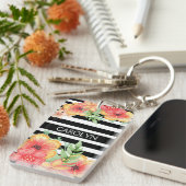 カスタムフローラ水カラー白黒ストライプ キーホルダー (正面右)