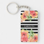 カスタムフローラ水カラー白黒ストライプ キーホルダー (正面)