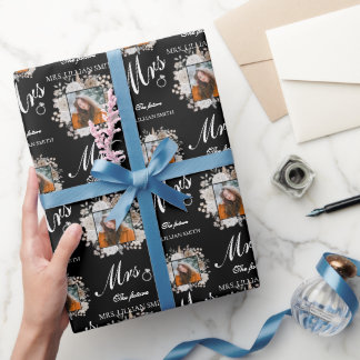 カスタムフローラ水彩フレームブライダルシャワー ラッピングペーパー