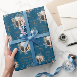 カスタムフローラ水彩写真ネイビーブルーさん ラッピングペーパー
