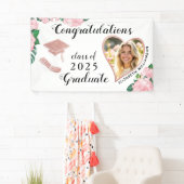 カスタムフローラ白とピンクの卒業 横断幕 (インサイチュ)